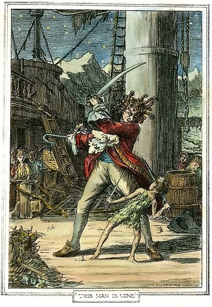 BARRIE: PETER PAN, 1911. Swordfight between Peter and Captain Hook. Illustration by Francis D