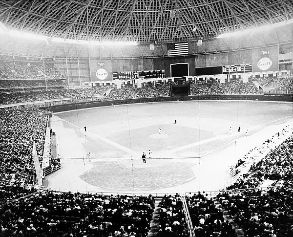 BASEBALL: ASTRODOME, 1965. Game between the New York Yankees and the Houston Astros at the Houston Astrodome during its opening night, 9 April 1965