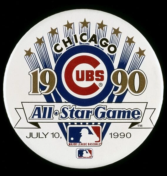 BASEBALL BUTTON. Button commemorating major league baseballs 1990 All-Star Game, played on 10 July 1990 at Wrigley Field in Chicago, Illinois, home of the Chicago Cubs