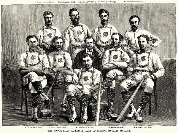 BASEBALL: CANADA, 1874. The Maple Leaf baseball club of Guelph, Ontario, Canada. Wood engraving, 1874