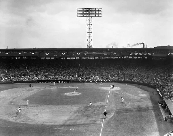 BASEBALL: FENWAY PARK, 1956. Game between the Boston Red Sox and Baltimore Orioles at Fenway Park in Boston, Massachusetts, on opening day of the American League baseball season, 17 April 1956
