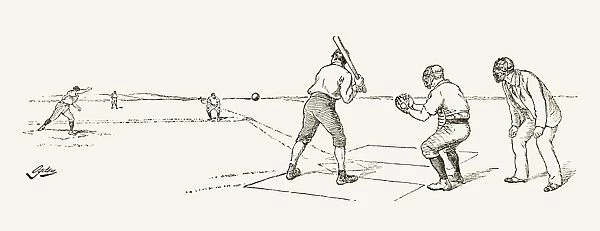 BASEBALL GAME, 1889. Wood engraving, American, 1889