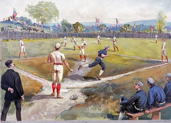 BASEBALL GAME, c1887. An American baseball game. Lithograph by L. Prang & Co. c1887