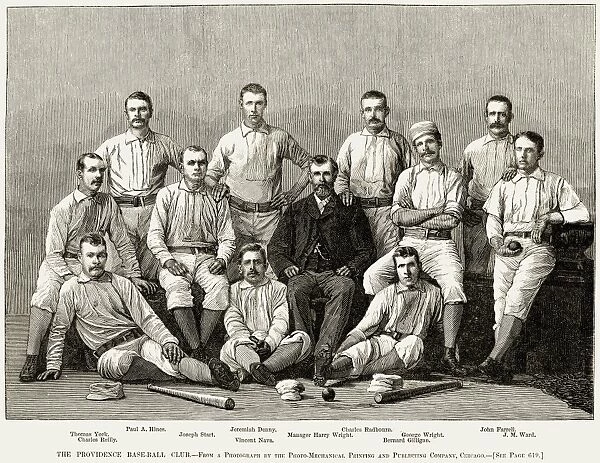 BASEBALL: PROVIDENCE, 1882. Providence baseball team. Wood engraving, 1882