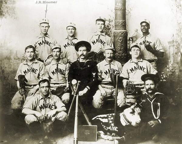 BASEBALL TEAM, c1898. The U. S. S. Maine baseball club. (J. H. Bloomer is identified at lefthand top corner. )