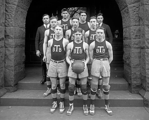 BASKETBALL TEAM, 1920. Portrait of the Tech High basketball team. Photograph, 1920