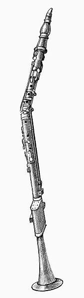BASSET HORN, 18th CENTURY. An 18th century basset horn, or tenor clarinet. Line engraving, German, late 19th century