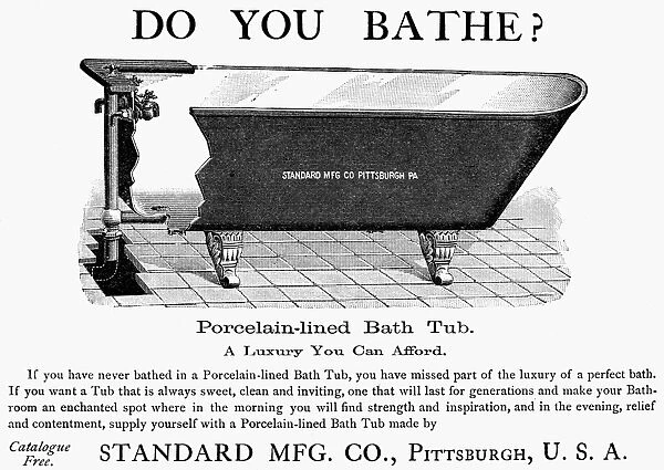BATHTUB ADVERTISEMENT 1890. American advertisement, 1890