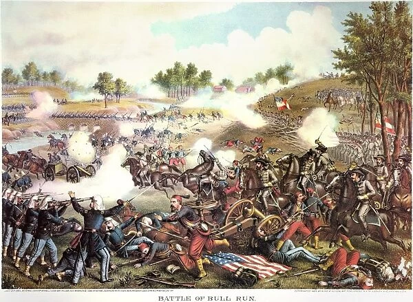 BATTLE OF BULL RUN, 1861. The (First) Battle of Bull Run, 21 July 1861: lithograph, 1889, by Kurz and Allison