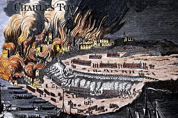 Battle of Bunker Hill, 1775. Detail of colored English engraving, c1785