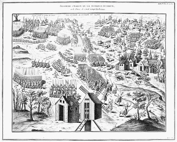BATTLE OF DREUX, 1562. The second charge, led by Louis I, Prince of Conde, during