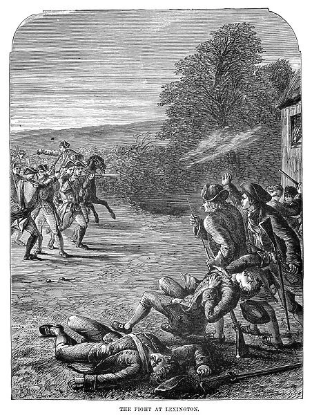 The Battle of Lexington during the American Revolution, 19 April 1775. Line engraving, 19th century