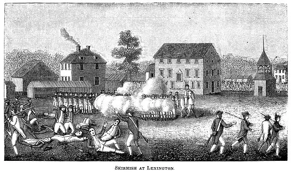 Battle of Lexington, Massachusetts, 19 April 1775. Wood engraving, mid-19th century