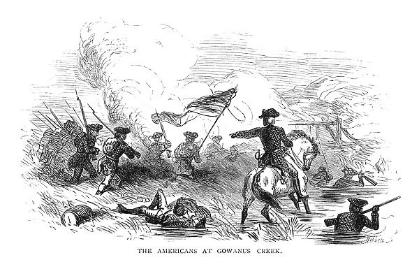 BATTLE OF LONG ISLAND, 1776. American soldiers attempting to retreat across Gowanus