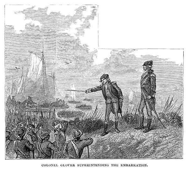 BATTLE OF LONG ISLAND, 1776. Colonel John Glover of the Marblehead militia superintending