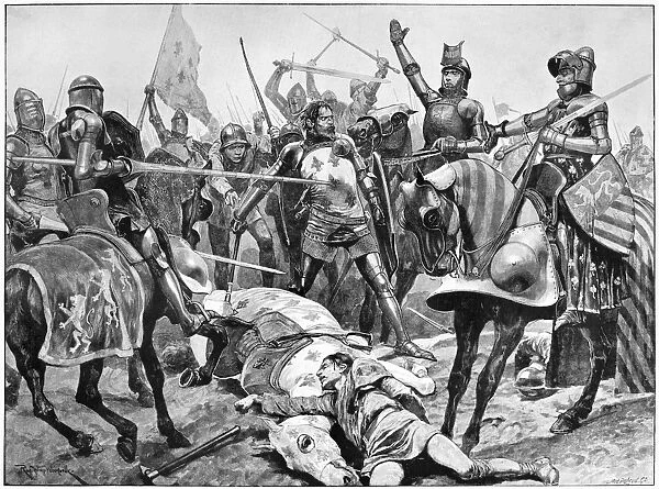 BATTLE OF POITIERS, 1356. The last stand of King John of France. Illustration by R
