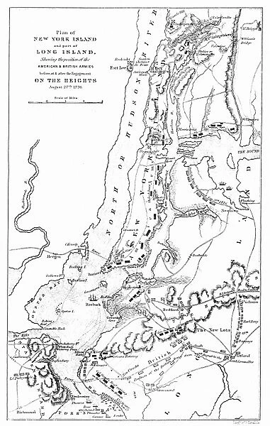 Battlefield plan of New York and Long Island during the American Revolutionary War, c1776