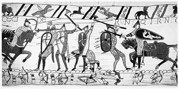 BAYEUX TAPESTRY. The tide of the battle is turning as the Normans break through