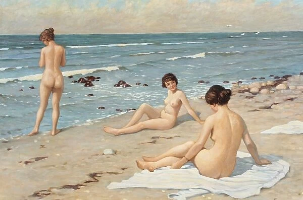 BEACH SCENERY, C1920. Beach Scenery with Bathing Women. Oil on canvas, copy after Paul Fischer