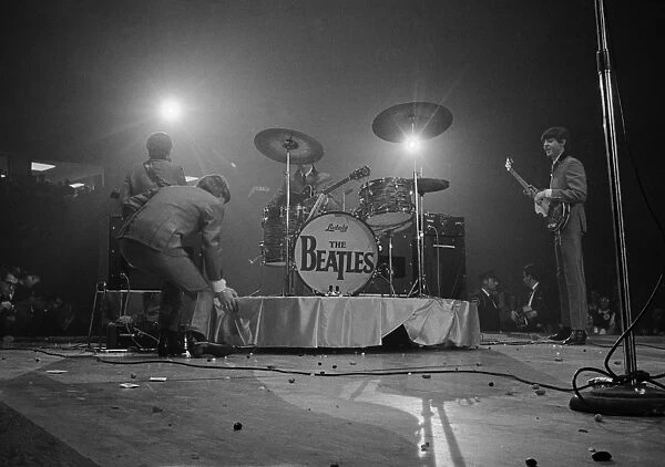 THE BEATLES, 1964. The Beatles onstage for their first concert at the Washington