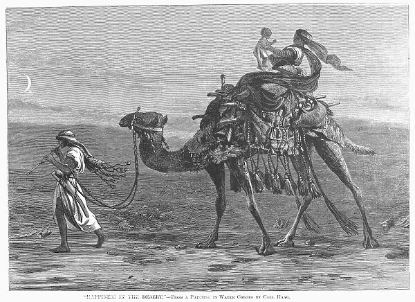 BEDOUINS, 19th CENTURY. Happiness in the Desert. Line engraving, 19th century, after a watercolor by Carl Haag
