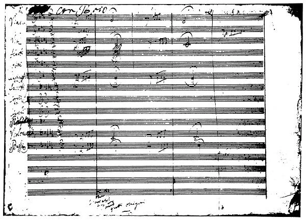 BEETHOVEN: FIFTH SYMPHONY. First page of the autographed manuscript of Ludwig van