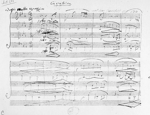 BEETHOVEN MANUSCRIPT, 1825. Manuscript page from Ludwig van Beethovens String Quartet in B Flat