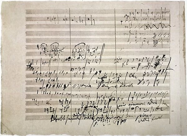BEETHOVEN MANUSCRIPT. Sketches by Ludwig van Beethoven (1770-1827) for his Fifth Symphony in C Minor, opus 67