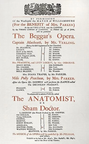 THE BEGGARs OPERA, c1768. Playbill for a production of The Beggars Opera