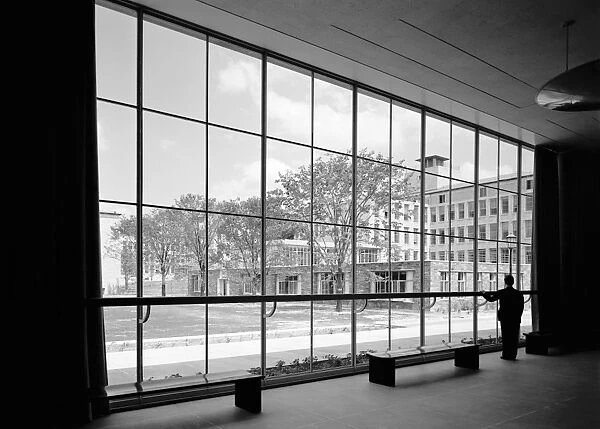 BELL LABORATORY, 1942. View through foyer window at the Bell Telephone Laboratory in Murray Hill