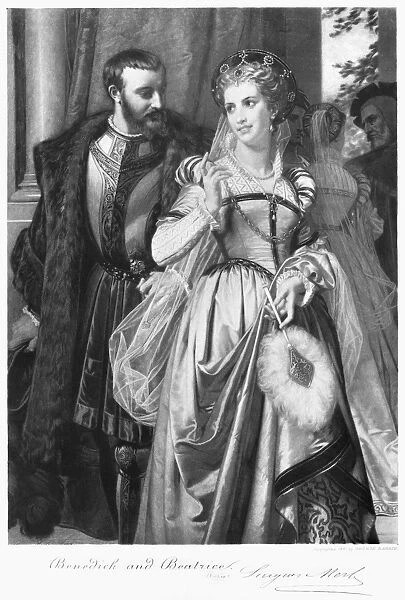 BENEDICK AND BEATRICE. Photogravure, 1881, after a painting by Hugues Merle