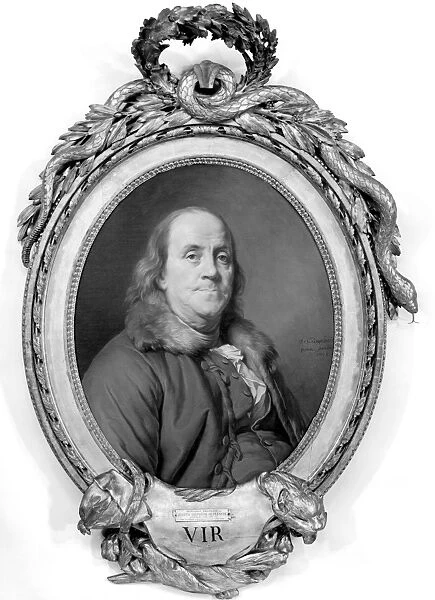 BENJAMIN FRANKLIN (1706-1790). American printer, publisher, scientist, inventor, statesman and diplomat. Oil on canvas, 1778, by Joseph Siffred Duplessis