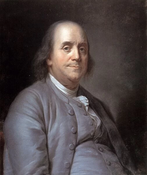BENJAMIN FRANKLIN (1706-1790). American printer, publisher, scientist, inventor, statesman and diplomat. Pastel on paper, 1783, by Joseph Siffred Duplessis after his painting of 1778