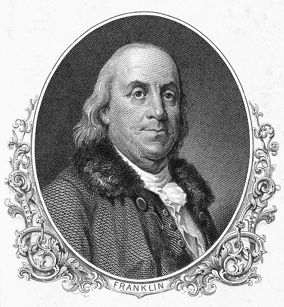 BENJAMIN FRANKLIN (1706-1790). American printer, publisher, scientist, inventor, statesman and diplomat. Steel engraving, 19th century
