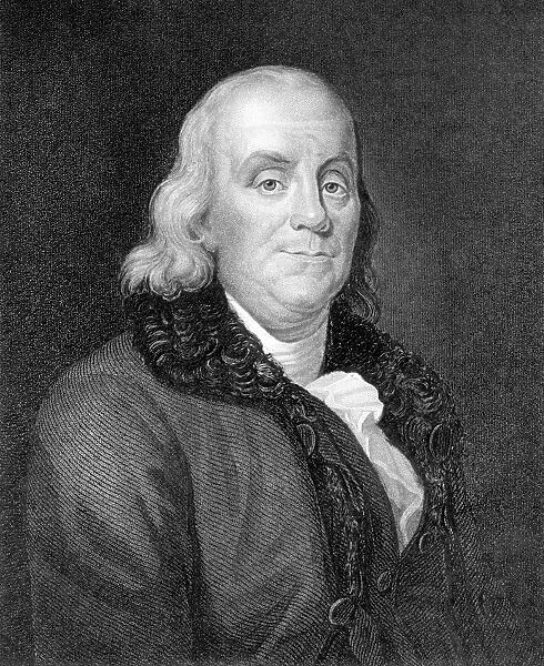 BENJAMIN FRANKLIN (1706-1790). American printer, publisher, scientist, inventor, statesman and diplomat. Steel engraving, English, 19th century