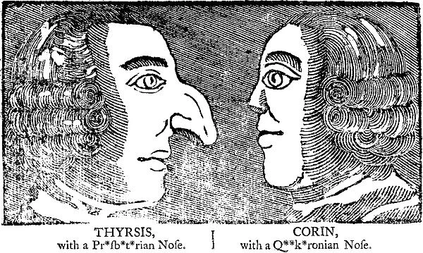 BENJAMIN FRANKLIN (1706-1790). Caricature of Franklin, depicted on the right as a Quaker