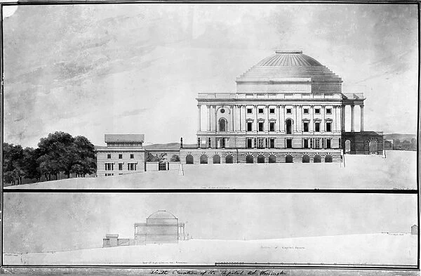 Benjamin H. Latrobes sketch, 1810, of the south wing of the Capitol building, to be used by the House of Representatives