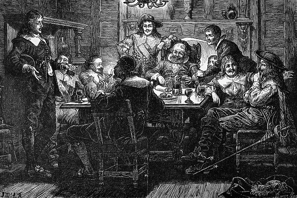 BENJAMIN JONSON (1573-1637). English poet and playwright. At the Devil Tavern. Wood engraving, English, 1876