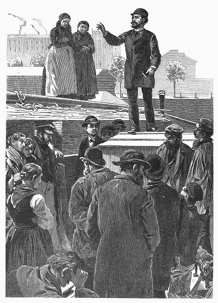 BERLIN: SERMON ON BARGE. A Sunday sermon on a barge on the Spree River at Wasserthorbecken, Berlin, Germany. Wood engraving, German, 1886