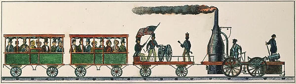 BEST FRIEND OF CHARLESTON. First locomotive built in the United States, 1830, for regular service: contemporary colored engraving