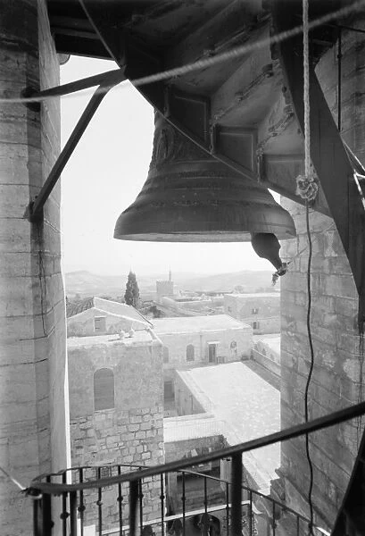 BETHLEHEM: BELL TOWER. The Christmas bell and a view of Bethlehem from the Church