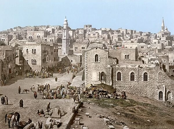 BETHLEHEM: MARKET PLACE. The market place in Bethlehem. Photochrome, c1895