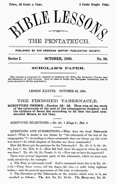 BIBLE LESSONS, 1869. The Pentateuch. An issue of Bible Lessons, published by