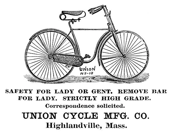 BICYCLE ADVERTISEMENT, 1890. Advertisement for Union Cycle bicycles, American, 1890