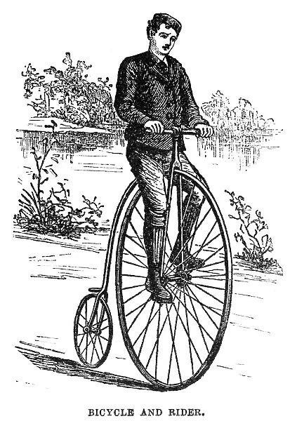 BICYCLE, c1870s. A penny farthing bicycle. Wood engraving, 1870s