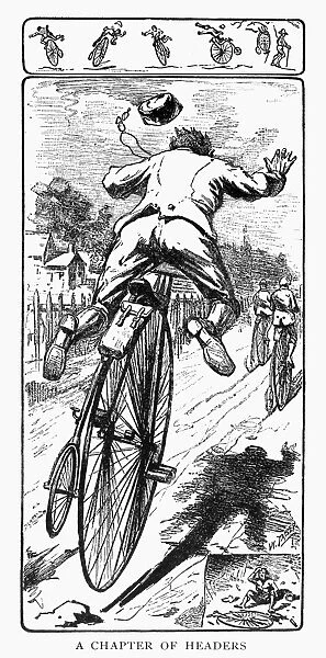BICYCLE RACE ACCIDENT, 1880. The danger of unpaved roads. Wood engraving, American, 1880