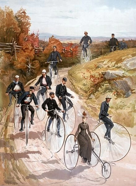 BICYCLING, 1887. American lithograph, 1887, by L. Prang & Co. after Henry Sandham
