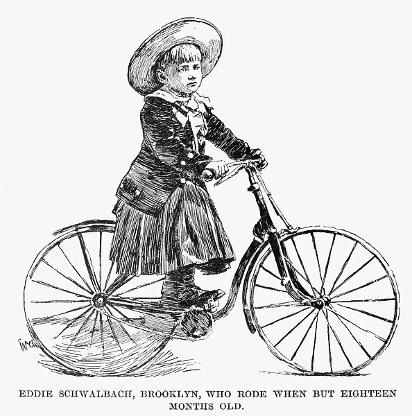 BICYCLING, c1890. Eddie Schwalbach, Brooklyn, who rode when but eighteen months old
