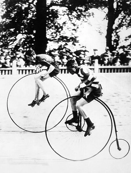 BICYCLING RACE, c1890. High-wheelers racing. Photograph, c1890