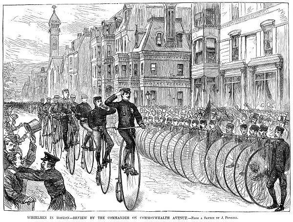 BICYCLIST MEETING, 1881. The First Annual Meet of the League of American Wheelmen at Boston, Massachusetts, on Decoration Day, 1881. Line engraving from a contemporary American newspaper